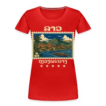 Laos Luang Prabang Vintage Travel Brand - Women's Premium Organic T-Shirt - red - Front - Mia (176cm)