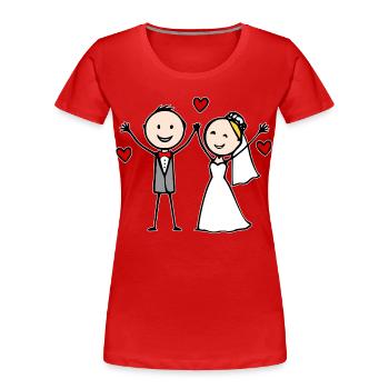 Dessin animé du couple de mariés joyeux - T-shirt bio Premium Femme - rouge - Devant - Mia (176cm)
