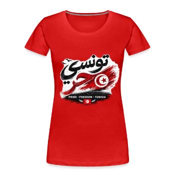 T-shirt Tunisien Libre - تونسي حر - T-shirt bio Premium Femme - rouge - Devant - Mia (176cm)