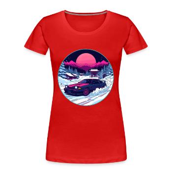 Retro 80s JDM Winter Drift AE86 Synthwave Art - Women's Premium Organic T-Shirt - red - Front - Mia (176cm)
