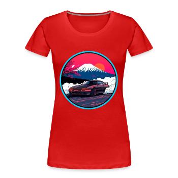 Art rétro des années 80 JDM AE86 Mt Fuji Drift Synthwave - T-shirt bio Premium Femme - rouge - Devant - Mia (176cm)