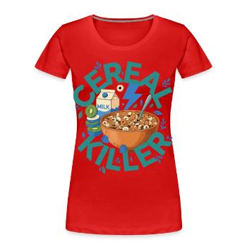 Petit-déjeuner : brunch drôle, café, céréales, nourriture tueuse - T-shirt bio Premium Femme - rouge - Devant - Mia (176cm)