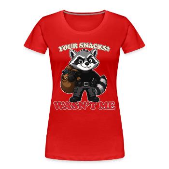 Tes snacks n’étaient pas moi mascotte voleur raton laveur drôle - T-shirt bio Premium Femme - rouge - Devant - Mia (176cm)