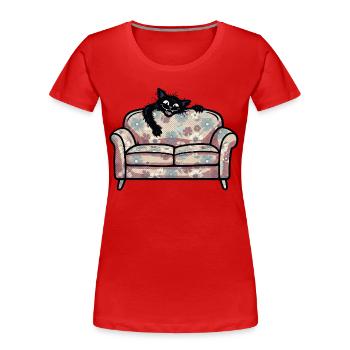 Naughty black cat behind the flower sofa - Women's Premium Organic T-Shirt - red - Front - Mia (176cm)