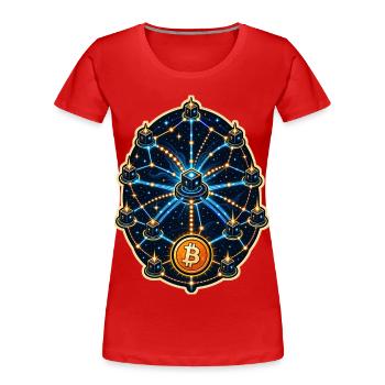 Réseau de cartes stellaires de nœuds de routage - T-shirt bio Premium Femme - rouge - Devant - Mia (176cm)