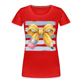 Gold pencil with bow artwork - Women's Premium Organic T-Shirt - red - Front - Mia (176cm)