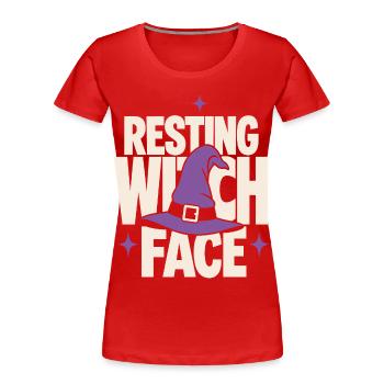 Chapeau de Sorcière au Visage de Sorcière au repos - T-shirt bio Premium Femme - rouge - Devant - Mia (176cm)