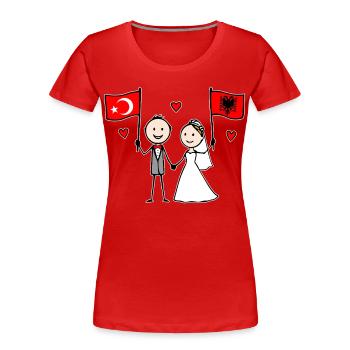 Wedding Couple Turkey Albania Flag - Women's Premium Organic T-Shirt - red - Front - Mia (176cm)