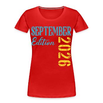 Naissance du bébé en septembre 2026 - T-shirt bio Premium Femme - rouge - Devant - Mia (176cm)