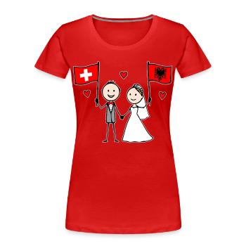 Couple de mariage Suisse Albanie Drapeau - T-shirt bio Premium Femme - rouge - Devant - Mia (176cm)