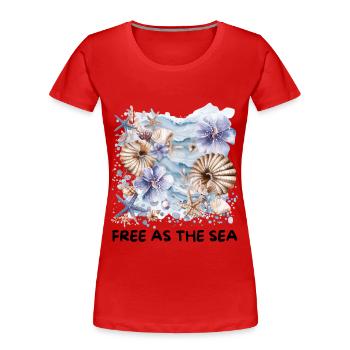Watercolor Shells & Starfish Coastal Flowers Design - Women's Premium Organic T-Shirt - red - Front - Mia (176cm)