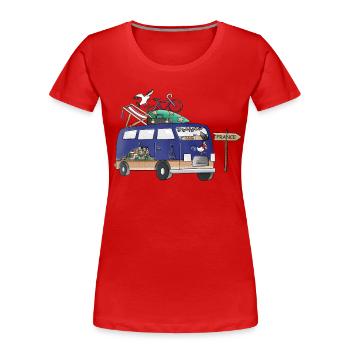 Vacances de camping en Vanlife avec motif de campeur en France - T-shirt bio Premium Femme - rouge - Devant - Mia (176cm)