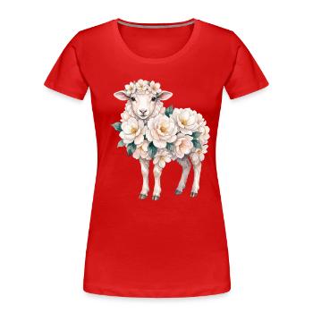 Flower sheep with white flowers in watercolor style - Women's Premium Organic T-Shirt - red - Front - Mia (176cm)