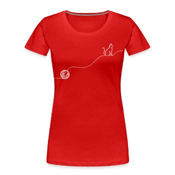 Katze Wolle Stricken Häkeln Line Art Wollknäuel - Frauen Premium Bio T-Shirt - Rot - Vorne - Mia (176cm)