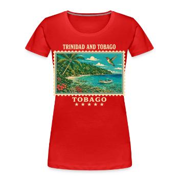 Trinidad und Tobago Tobago Vintage Reisemarke - Frauen Premium Bio T-Shirt - Rot - Vorne - Mia (176cm)
