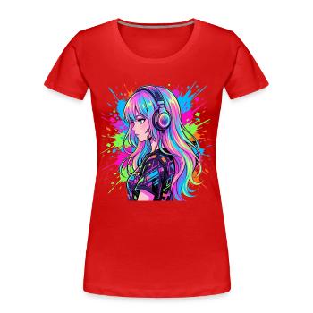 Neon Anime Kopfhörer Portrait - Frauen Premium Bio T-Shirt - Rot - Vorne - Mia (176cm)