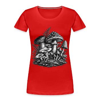 Vintage Waldpilze Linolschnitt - Frauen Premium Bio T-Shirt - Rot - Vorne - Mia (176cm)