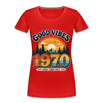 Vintage 1970 Sunset - Frauen Premium Bio T-Shirt - Rot - Vorne - Mia (176cm)
