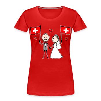 Hochzeitspaar Schweiz Flagge - Frauen Premium Bio T-Shirt - Rot - Vorne - Mia (176cm)