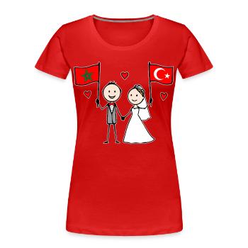 Hochzeitspaar Marokko Türkei Flagge - Frauen Premium Bio T-Shirt - Rot - Vorne - Mia (176cm)