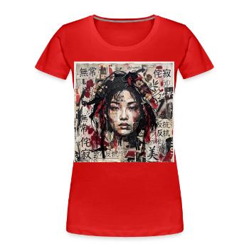 Japanese Collage Art Asia Punk Samuraifrau Collage - Frauen Premium Bio T-Shirt - Rot - Vorne - Mia (176cm)