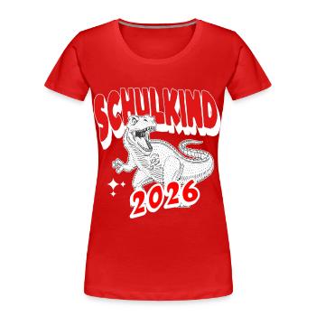 T-shirt T-Rex Scolaire 2026 pour l’inscription scolaire - T-shirt bio Premium Femme - rouge - Devant - Mia (176cm)