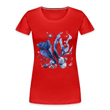 Herbier cyanotype abyssal - T-shirt bio Premium Femme - rouge - Devant - Mia (176cm)