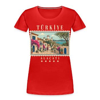 Türkiye Alaçatı Vintage Reisemarke - Frauen Premium Bio T-Shirt - Rot - Vorne - Mia (176cm)