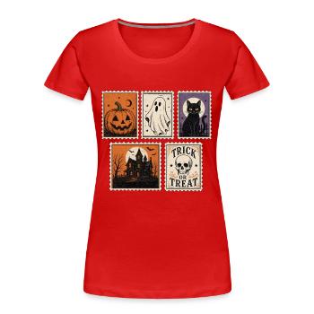 Timbres Effrayants d’Halloween - T-shirt bio Premium Femme - rouge - Devant - Mia (176cm)