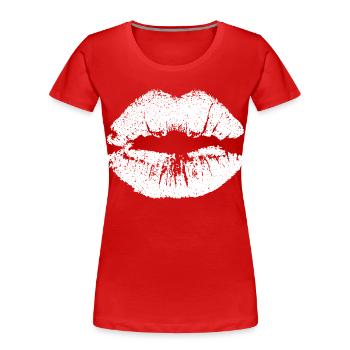 Kissable Lips with Lipstick Lip Imprint White - Women's Premium Organic T-Shirt - red - Front - Mia (176cm)