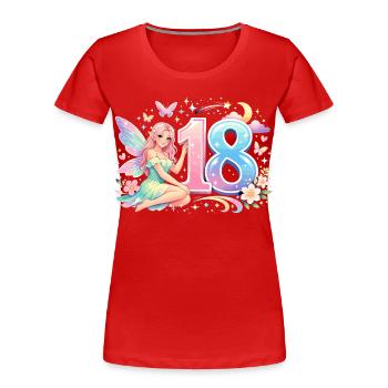 Elfe du 18e anniversaire – Imprimé promotionnel rétro pastel - T-shirt bio Premium Femme - rouge - Devant - Mia (176cm)