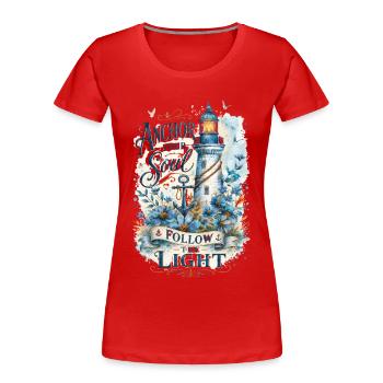 Ancre ton âme – Aquarelle de phare - T-shirt bio Premium Femme - rouge - Devant - Mia (176cm)
