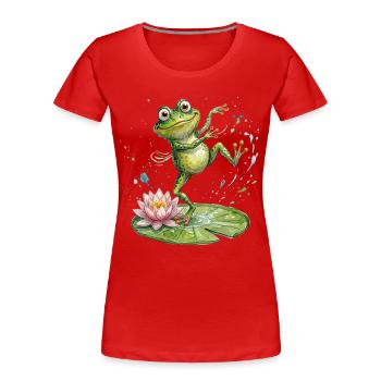 Tanzender Frosch auf dem Seerosenblatt - Frauen Premium Bio T-Shirt - Rot - Vorne - Mia (176cm)