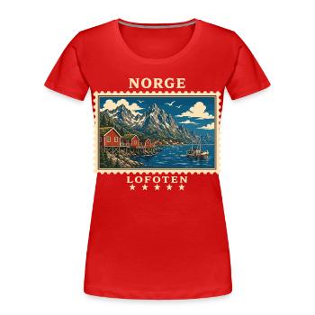 Norwegen Lofoten Vintage Reisemarke - Frauen Premium Bio T-Shirt - Rot - Vorne - Mia (176cm)