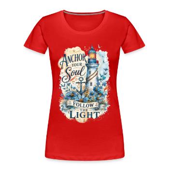 Ancre ton âme – Aquarelle de phare - T-shirt bio Premium Femme - rouge - Devant - Mia (176cm)