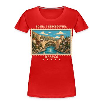 Bosnien und Herzegowina Mostar Vintage Reisemarke - Frauen Premium Bio T-Shirt - Rot - Vorne - Mia (176cm)