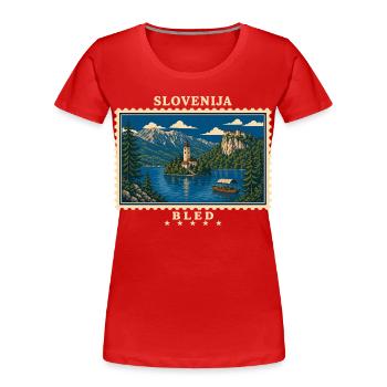 Slowenien Bled Vintage Reisemarke - Frauen Premium Bio T-Shirt - Rot - Vorne - Mia (176cm)