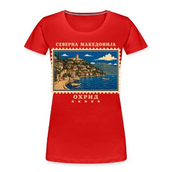 Nordmazedonien Ohrid Vintage Reisemarke - Frauen Premium Bio T-Shirt - Rot - Vorne - Mia (176cm)