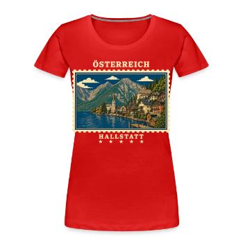 Österreich Hallstatt Vintage Reisemarke - Frauen Premium Bio T-Shirt - Rot - Vorne - Mia (176cm)