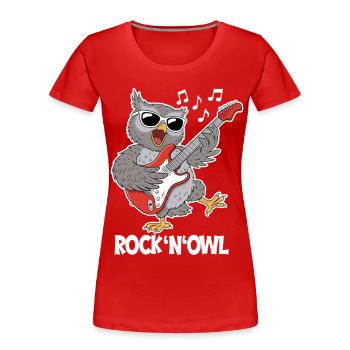 Rock N‘ Owl – Eule mit E-Gitarre - Frauen Premium Bio T-Shirt - Rot - Vorne - Mia (176cm)