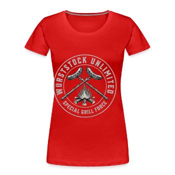 Sausage stick Unlimited Grill Force - Women's Premium Organic T-Shirt - red - Front - Mia (176cm)