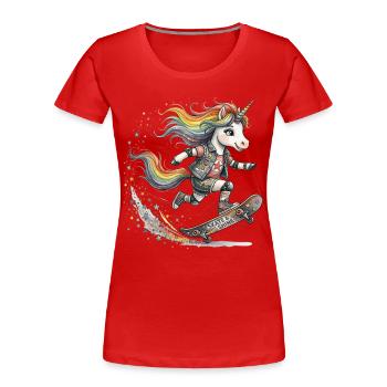 Skater Unicorn Skate & Shine - Women's Premium Organic T-Shirt - red - Front - Mia (176cm)