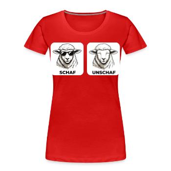 Schaf Unschaf - Wortspiel mit unscharf und Schaf - Frauen Premium Bio T-Shirt - Rot - Vorne - Mia (176cm)