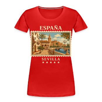 Spanien Sevilla Vintage Reisemarke - Frauen Premium Bio T-Shirt - Rot - Vorne - Mia (176cm)