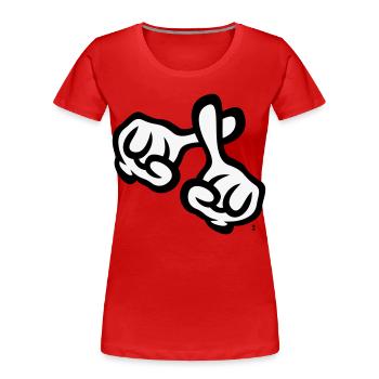 Fingerkreuz (Hände / Kreuz / Bibel / Religion, 2C) - Frauen Premium Bio T-Shirt - Rot - Vorne - Mia (176cm)
