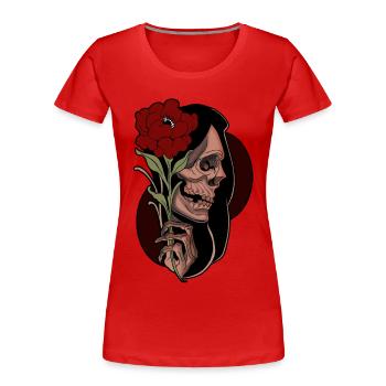 Skull with Rose - Totenkopf mit Rose - Frauen Premium Bio T-Shirt - Rot - Vorne - Mia (176cm)