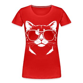 Funny Cat with Sunglasses Kitten Sunglas Cats - Women's Premium Organic T-Shirt - red - Front - Mia (176cm)