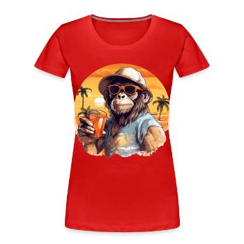 Cooler Affe mit Getränk Lustige Tiere Schimpanse - Frauen Premium Bio T-Shirt - Rot - Vorne - Mia (176cm)