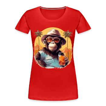 Cooler Affe mit Getränk Lustige Tiere Schimpanse - Frauen Premium Bio T-Shirt - Rot - Vorne - Mia (176cm)