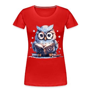 Hibou mignon livre lecture Fan livres - T-shirt bio Premium Femme - rouge - Devant - Mia (176cm)